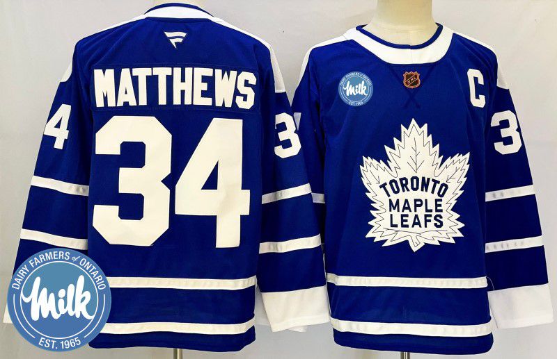 Men Toronto Maple Leafs 34 Matthews Blue Fanatics 2025 NHL Jersey style 2